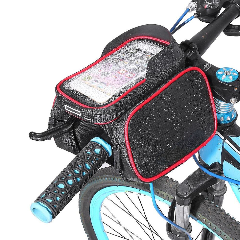 (Green) Mobile Phone Bicycle Front Bag Frame Case Tube Touch Screen Bilateral