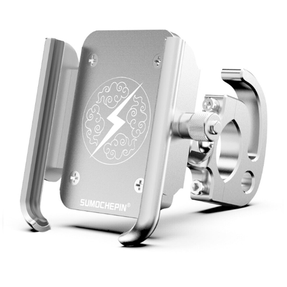 (Silver) Aluminum Alloy Bike Motorcycle Phone Holder 360 Degree Rotation Silver 3654657492274