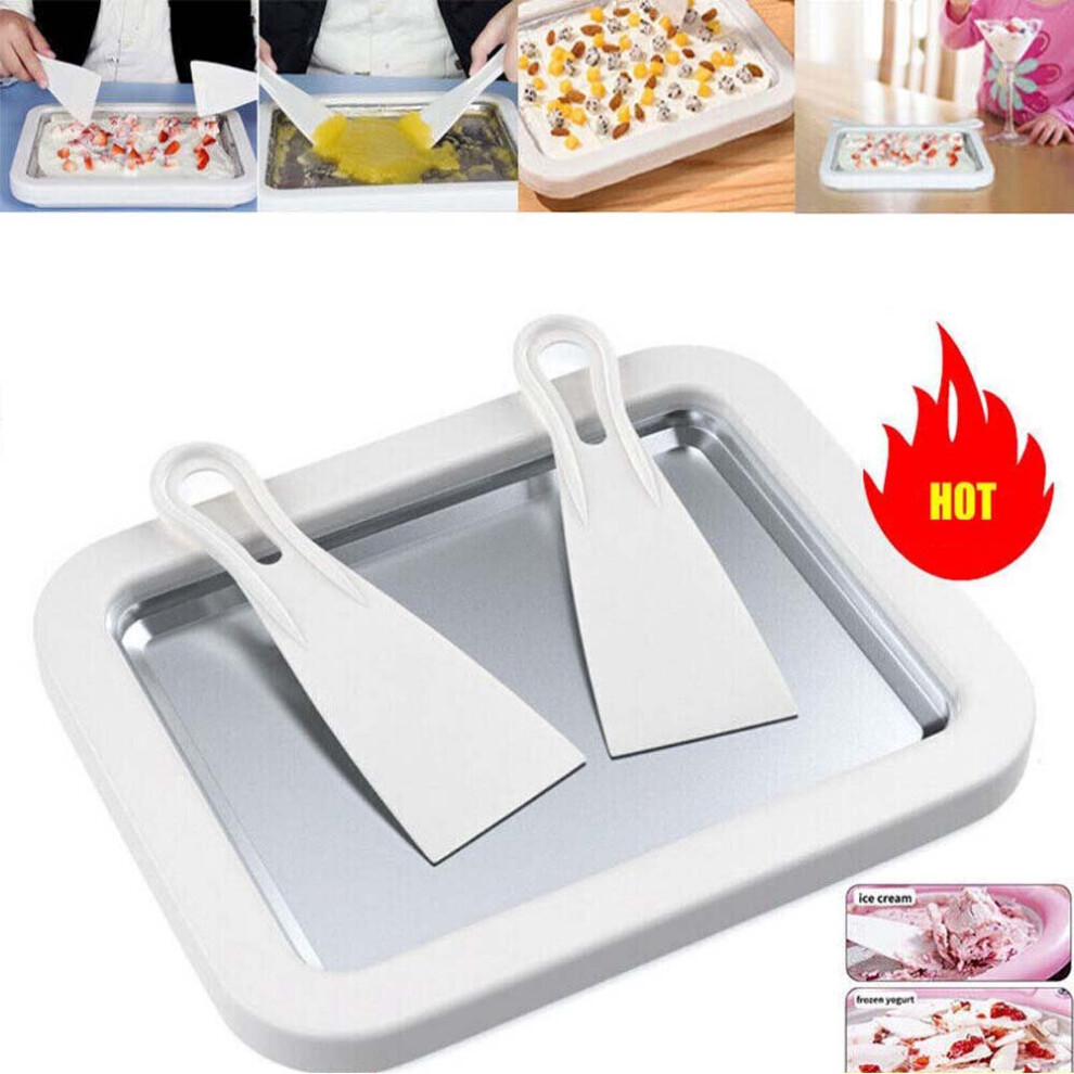 Instant Rolled Ice Maker Pan Machine Frozen Yogurt Sorbet With 2 Spatulas Cream