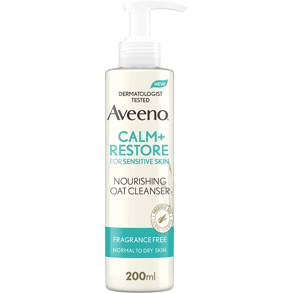 Aveeno Face Calm + Restore Nourishing Oat Cleanser for Sensitive Skin with Calming Feverfew and Restoring Prebiotic Oat 200 Ml (Packaging May Vary)