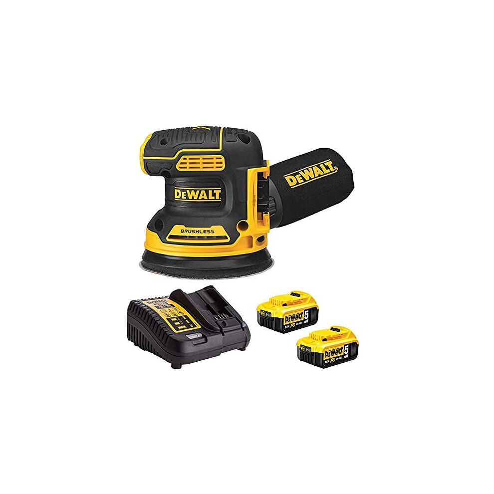 Dewalt DCW210N 18V Brushless 125mm Random Orbital Sander with 2 x 5.0Ah DCB184 Batteries & DCB115 Charger