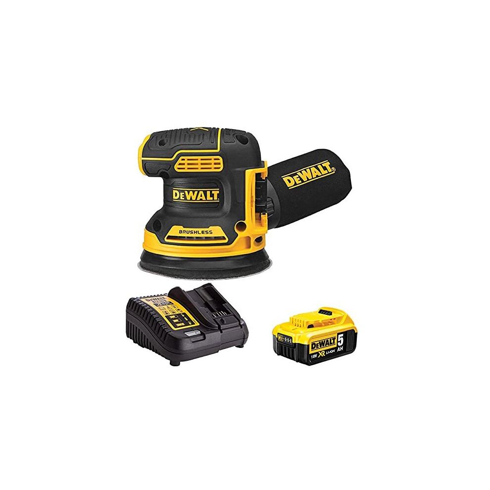 DeWalt DCW210N 18V Brushless 125mm Random Orbital Sander with 1 x 5.0Ah Battery & Charger