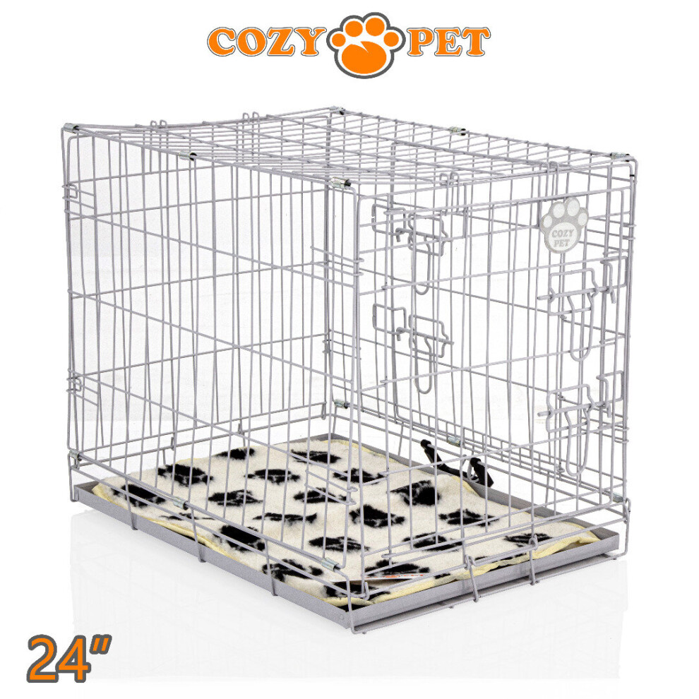 Cozy Pet Dog Cage 24'' By Puppy Crate Inc Vet Bed Dc24g + Vb24c Grey