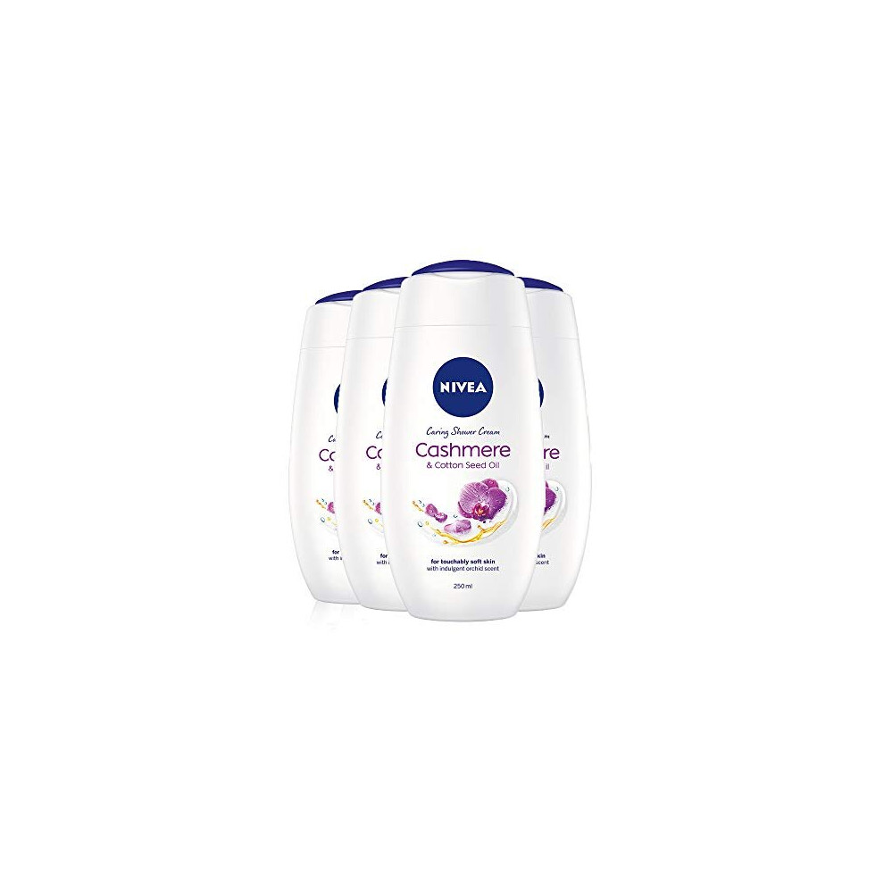 NIVEA Shower Cream Indulgent Moisture Cashmere Pack of 4 (4 x 250ml), Luxurious Body Cream + Cashmere Extract, Moisturising Shower Body Lotion, Skin