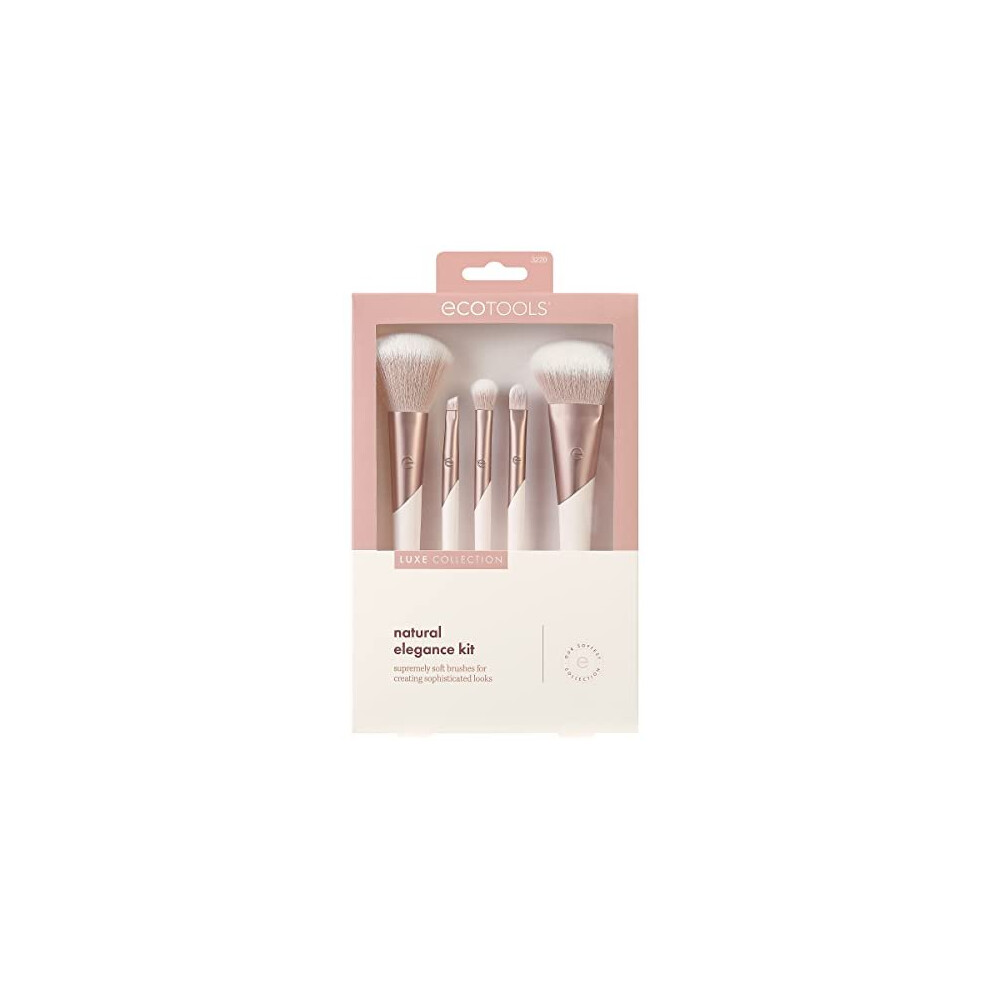EcoTools Luxe Natural Elegance Professional Face Makeup & Foundation Brush Set, For Face, Cheek, and Eye Makeup, Ecofriendly Makeup Brushes, Pink,