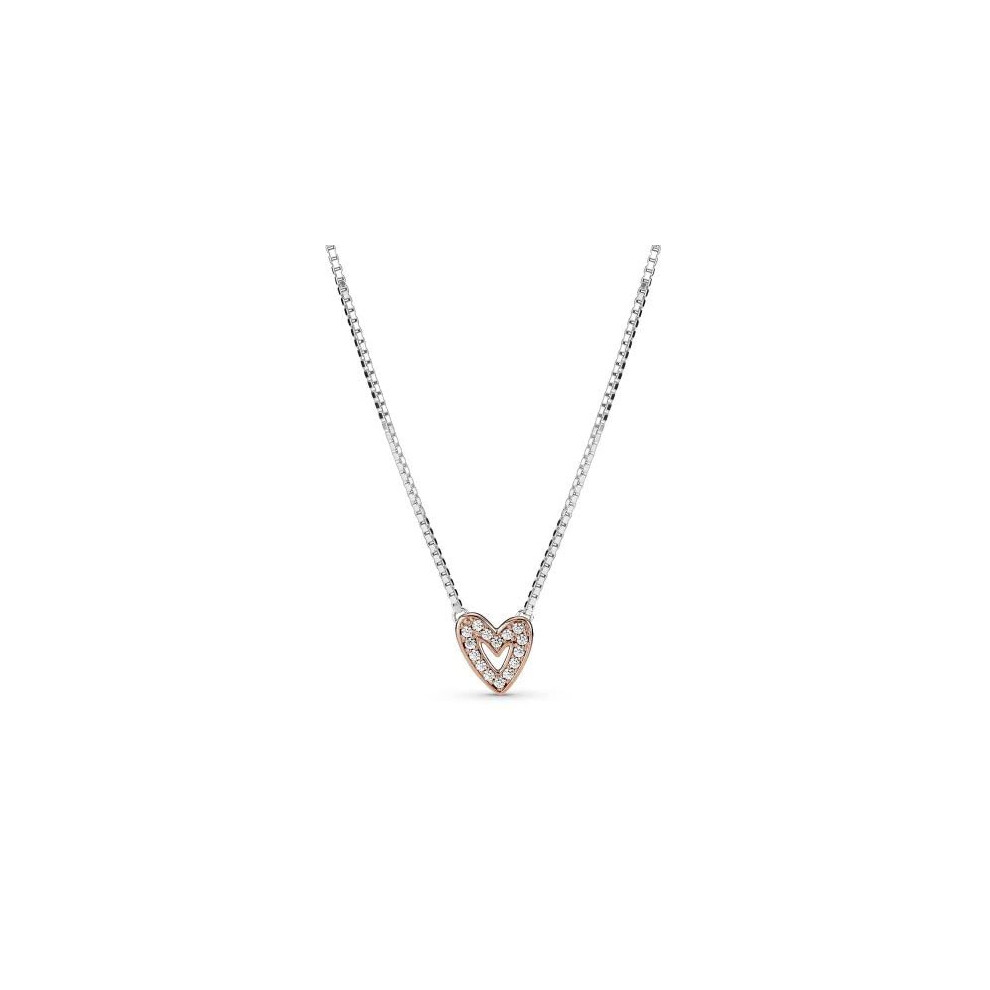 Pandora 380089C01-45 Sparkling Hands- Heart Necklace in Sterling Silver and 14 Carat Rose Gold Plated Alloy with Cubic Zirconia Size 45