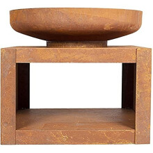 La Hacienda 58570 Kuda Oxidised Firepit with Log Store, Natural Rusted, 57.0 cm*60.0 cm*60.0 cm