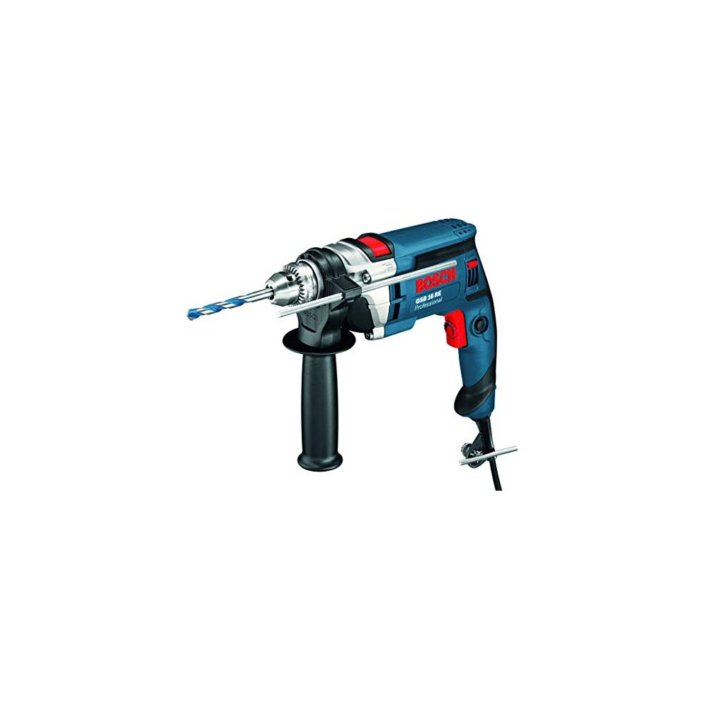 Bosch Professional Corded Impact DrillGSB 16 RE (240V, 750W, incl. Keyless chuck 13 mm, Auxiliary handle, Depth stop 210 mm, in Carrying case)
