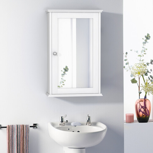 Costway Mirrored Bathroom Cabinet Wall Mount Storage Cabinet with Single Door