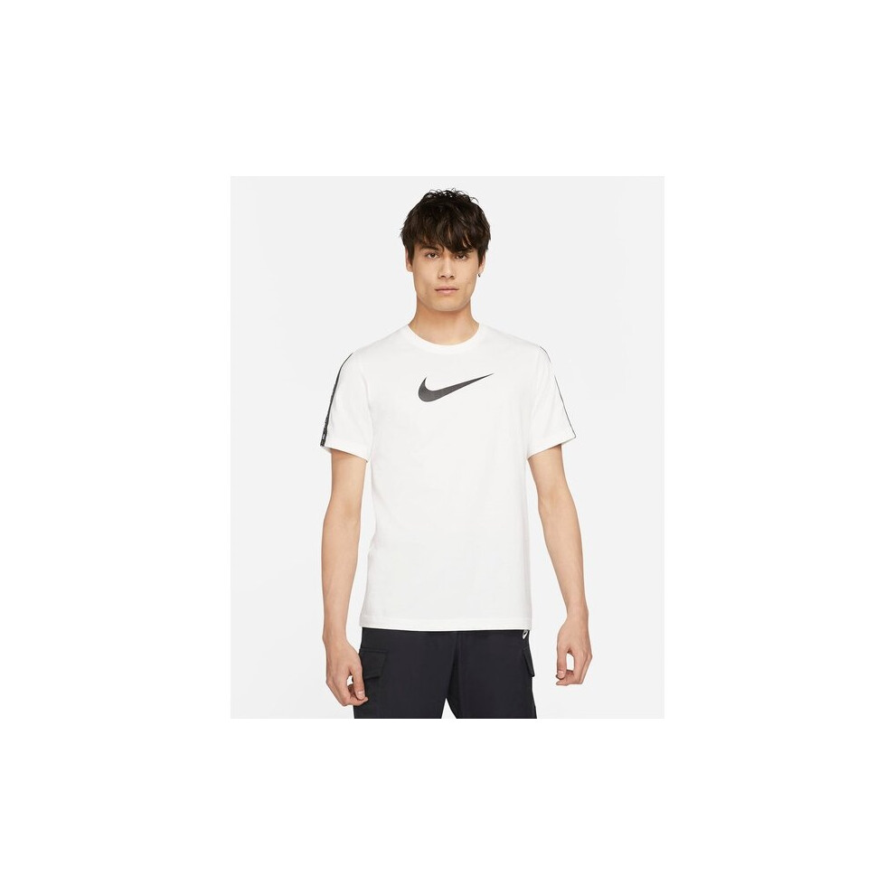 (DM4685-100 Nike Mens T Shirt White XL) Nike Mens Repeat T Shirt Club Swoosh Classic Logo Crew Neck Tee