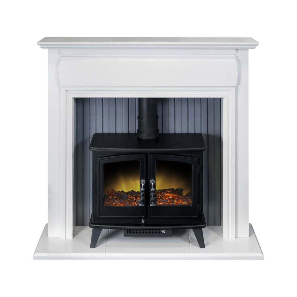 Adam Florence Stove Suite Pure White + Woodhouse Electric Stove Black, 48"