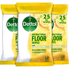 Dettol Antibacterial Floor Wipes, Biodegradable Wipes, Multipack Of 3 x 25 Cleaning Wipes