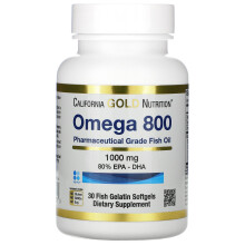 California Gold Nutrition, Omega 800 Ultra-koncentrerad Omega-3 Fiskolja, kd-pur Triglyceridform, 1 000 mg, 30 Fiskgelatinsågkapslar