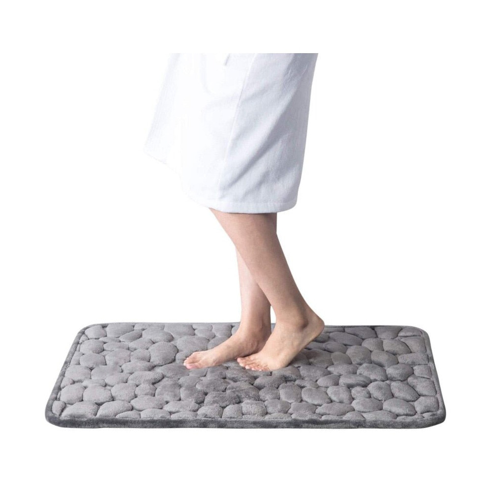Madly Trendy (Gray, 40X60cm) Cobblestone Embossed Memory Foam Non-Slip Bathroom Bath Mat