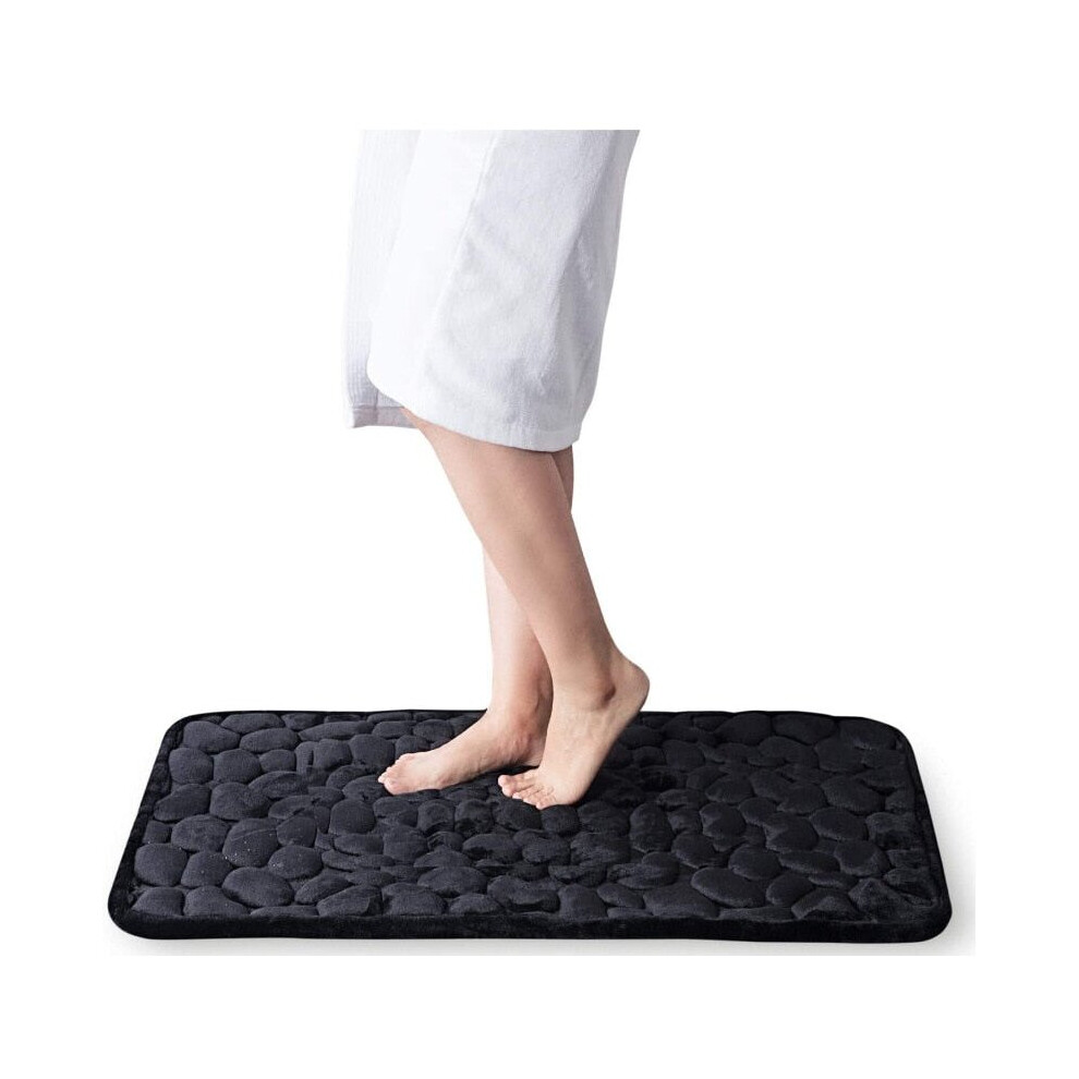 Madly Trendy (Black, 40X60cm) Cobblestone Embossed Memory Foam Non-Slip Bathroom Bath Mat