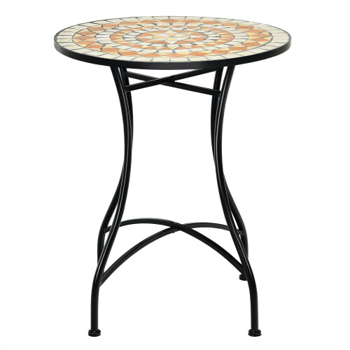 Gymax Mosaic Round Table Retro Mosaic Side Table with Iron Frame