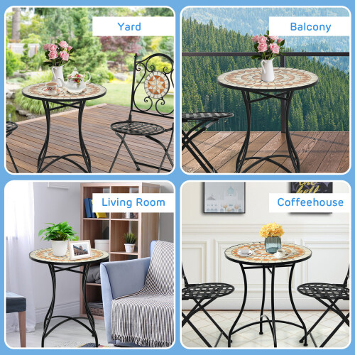 Gymax Mosaic Round Table Retro Mosaic Side Table with Iron Frame 2