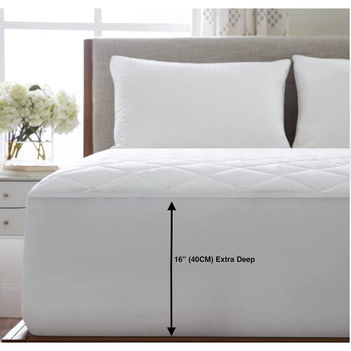 (Double) Waterproof Deep Quilted Mattress Protector Pad & Anchor Band 1