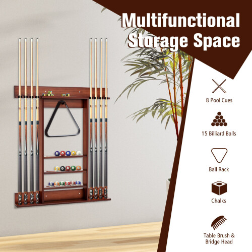 Costway Billiards Pool Cue Rack Only Wall Mounted Billiard Stick Holder 1