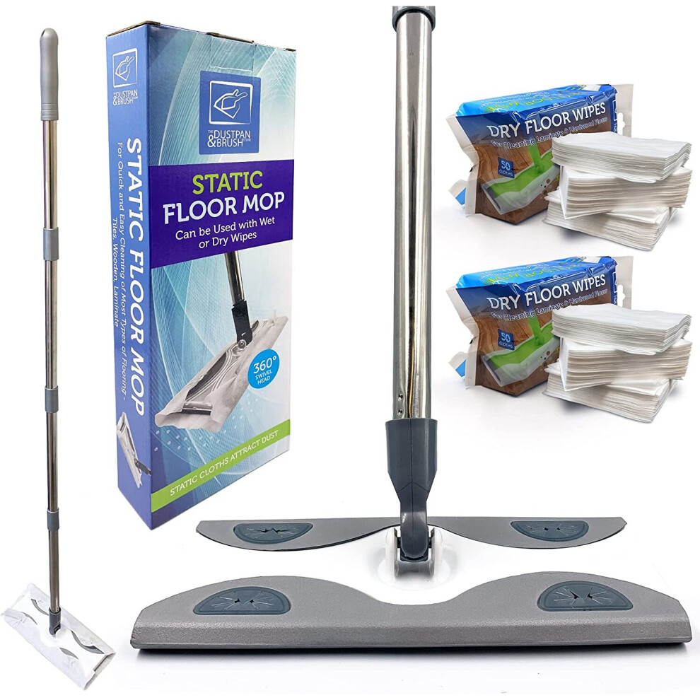 Tdbs The Dustpan And Brush Store Floor Mop With 100 Wipes Wood Tile Laminate Flat Sweeper Dry Wipe