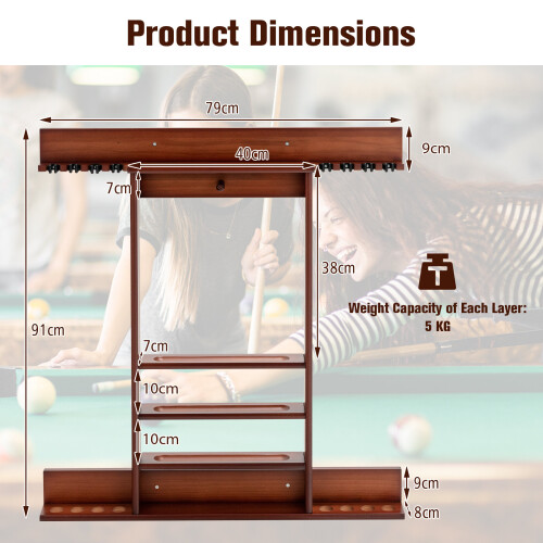 Costway Billiards Pool Cue Rack Only Wall Mounted Billiard Stick Holder 2