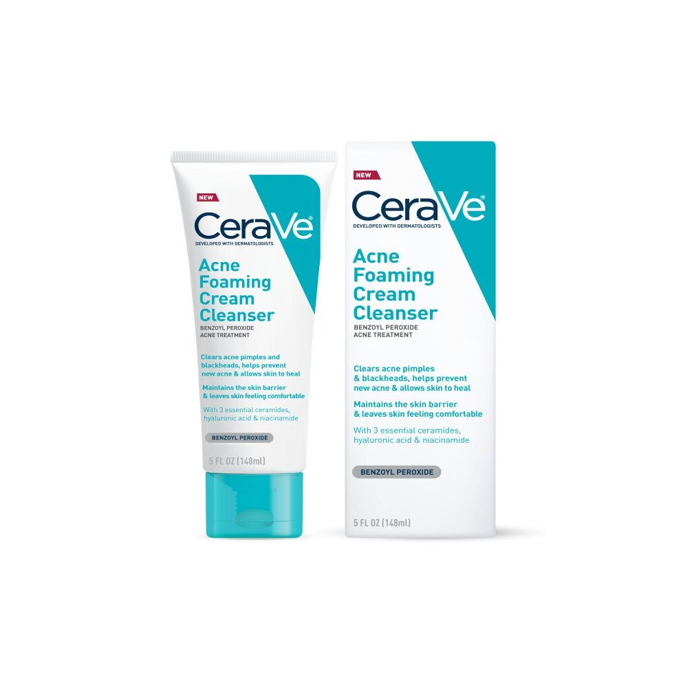 CeraVe Acne Foaming Cream Cleanser, 5 oz Hyalurnic Acid + Niacinamide