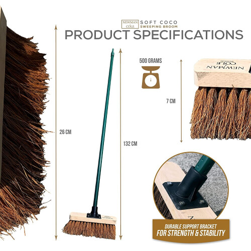 Soft Bristle Broom Head Handle Yard Brush Sweeping 10" Indoor Outdoor 2
