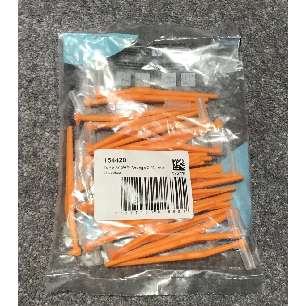 TePe Angle Orange Size 1 - 0.45mm Interdental Brush - 1 Pack of 25 Brushes