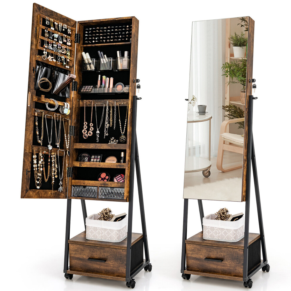 Costway Standing Mirror Jewelry Cabinet Jewelry And Makeup Organizer
