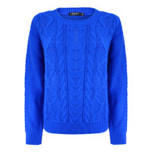 (S-M, Royal Blue) New Ladies Women Knitted Crew Neck Long Sleeve Cable Knit Jumper Sweater