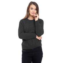 (S-M, Black) New Ladies Women Knitted Crew Neck Long Sleeve Cable Knit Jumper Sweater