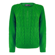 (S-M, Jade Green) New Ladies Women Knitted Crew Neck Long Sleeve Cable Knit Jumper Sweater