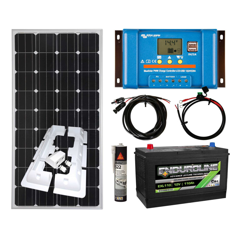 Victron 150w Mono Solar Panel Kit Battery+ Charging Controller PWM-USB brackets