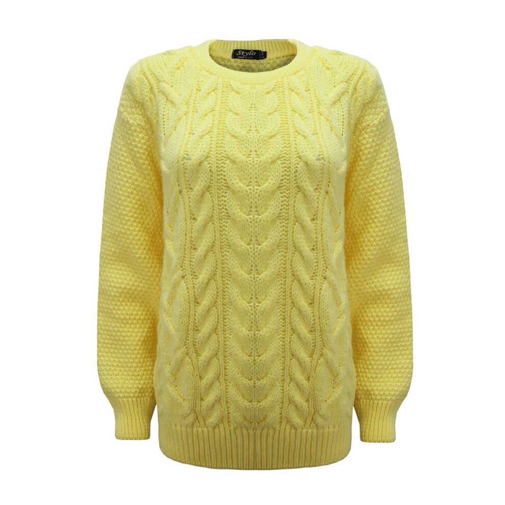 Generation Fashion (S-M, Primrose) New Ladies Women Knitted Crew Neck Long Sleeve Cable Knit Jumper Sweater