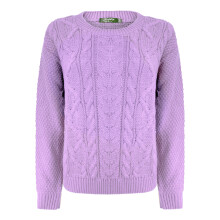 (L-XL, Lilac) New Ladies Women Knitted Crew Neck Long Sleeve Cable Knit Jumper Sweater