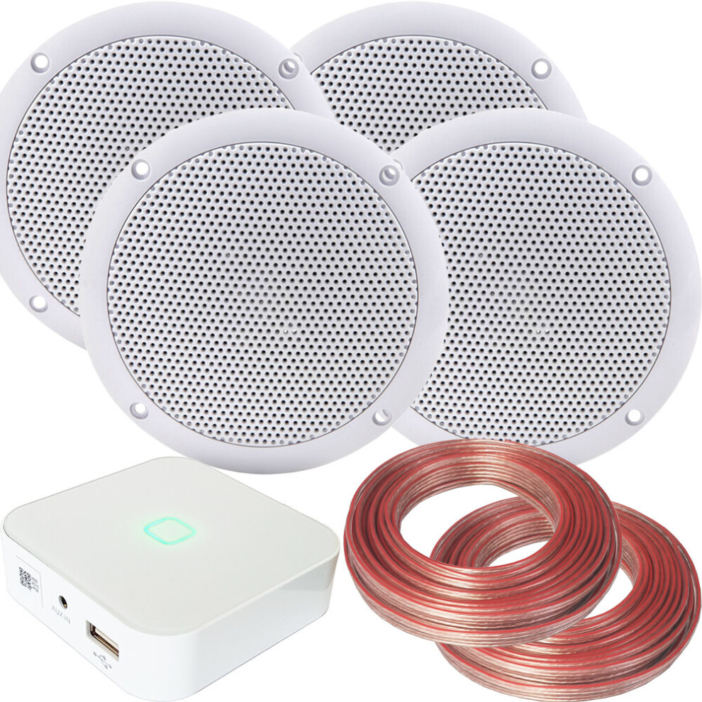 Loops 80W Mini Wifi Stereo Amplifier & 4X 80W Bathroom Ceiling Speaker Audio System