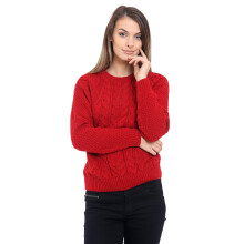 (S-M, Red) New Ladies Women Knitted Crew Neck Long Sleeve Cable Knit Jumper Sweater