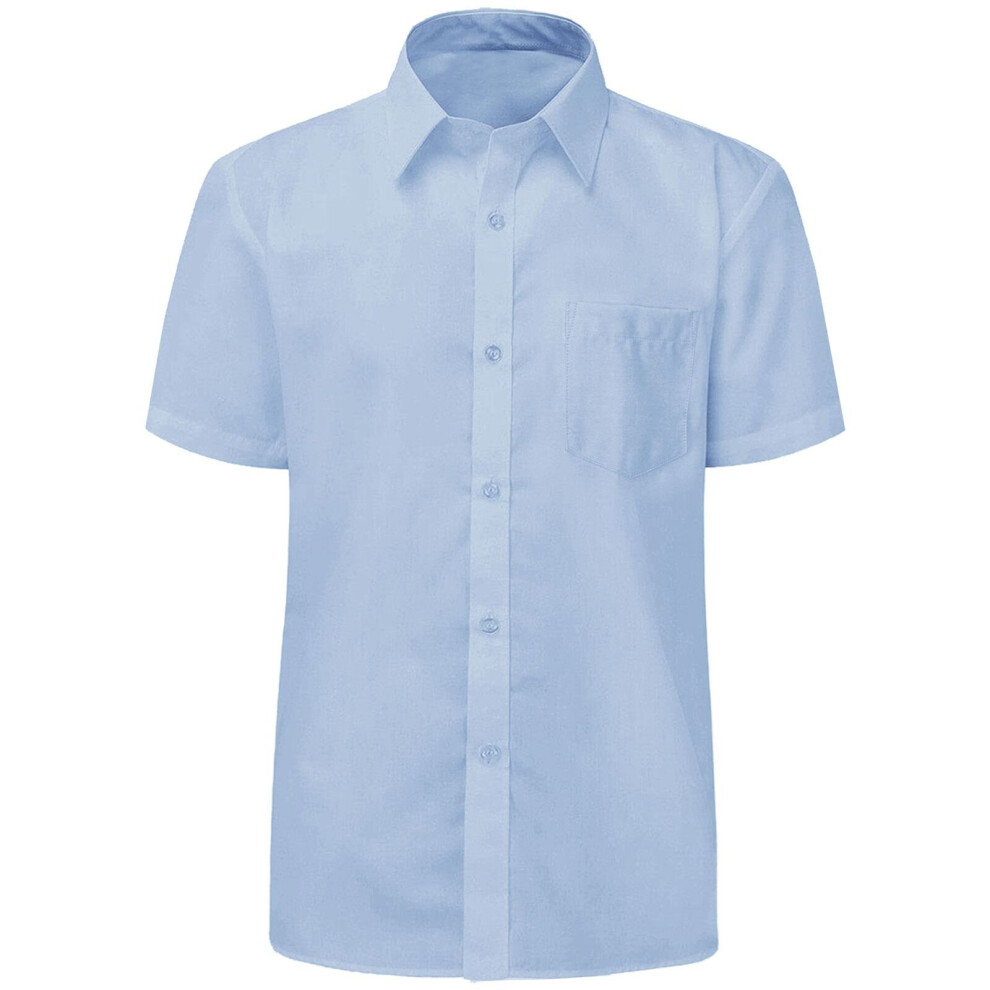 (Sky Blue 12-13 Years	) Boys School Short Sleeve Shirt White For Age 3-18