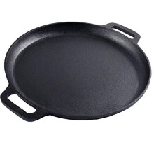 Cast Iron Skillet Pan, Pre-Seasoned Round Griddle Pan for Pancakes, BBQ, Pizza Pan with Handles (31 cm)