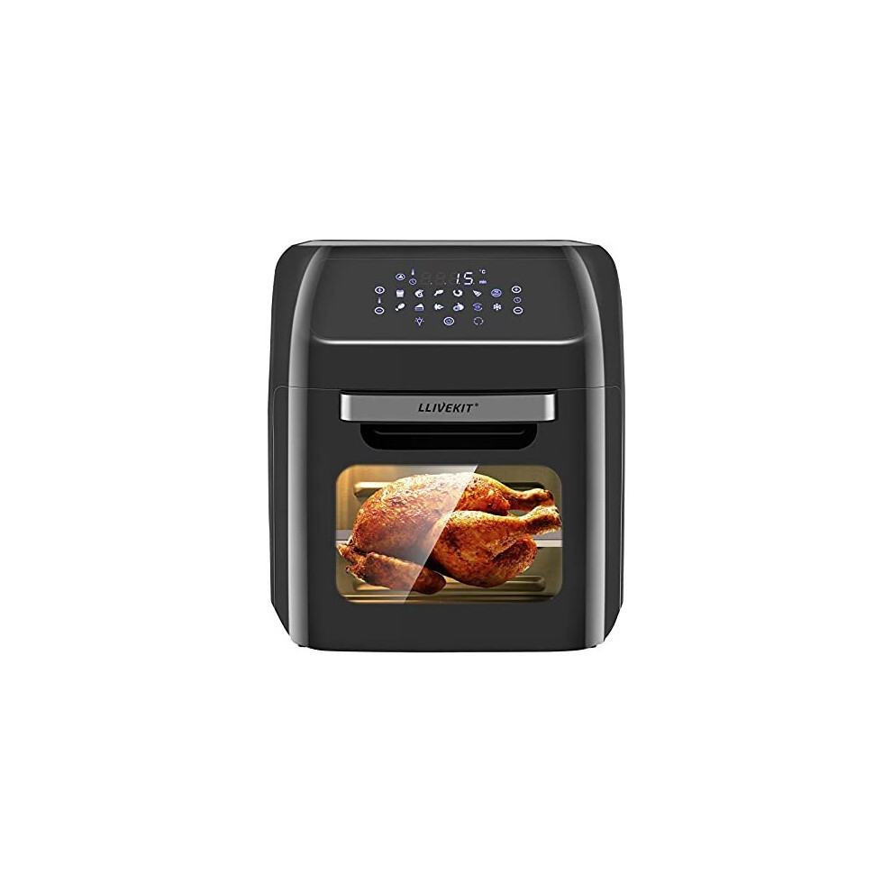 LLIVEKIT 12L Large Air Fryer Oven, 1800W Family Size Digital Air Fryer with Rotisserie, Dehydrator, 12 Presets, 90 Minutes Timer, Preheat & Rehea