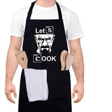 QINREN Funny Cooking Apron for Men, Funny Patterns Letters Design - Let's Cook- Professional Waterproof Apron Chef Husband Kitchen Apron with Dou