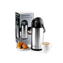 3L Pump Action Airpot - Thermal Coffee Flask, Stainless Steel Insulated Vacuum Airpot Flask,12 Hours Hot / 24 Hours Cold, Hot Water Dispenser, Te