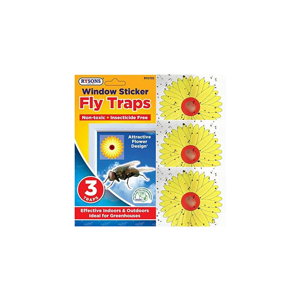 RYSONS Set of 6 Traps Fly Stickers Window Traps Insect Killer Sticky Bug Effective Indoor Outdoor  Ideal for Greenhouses  Non-Toxic  Insectici