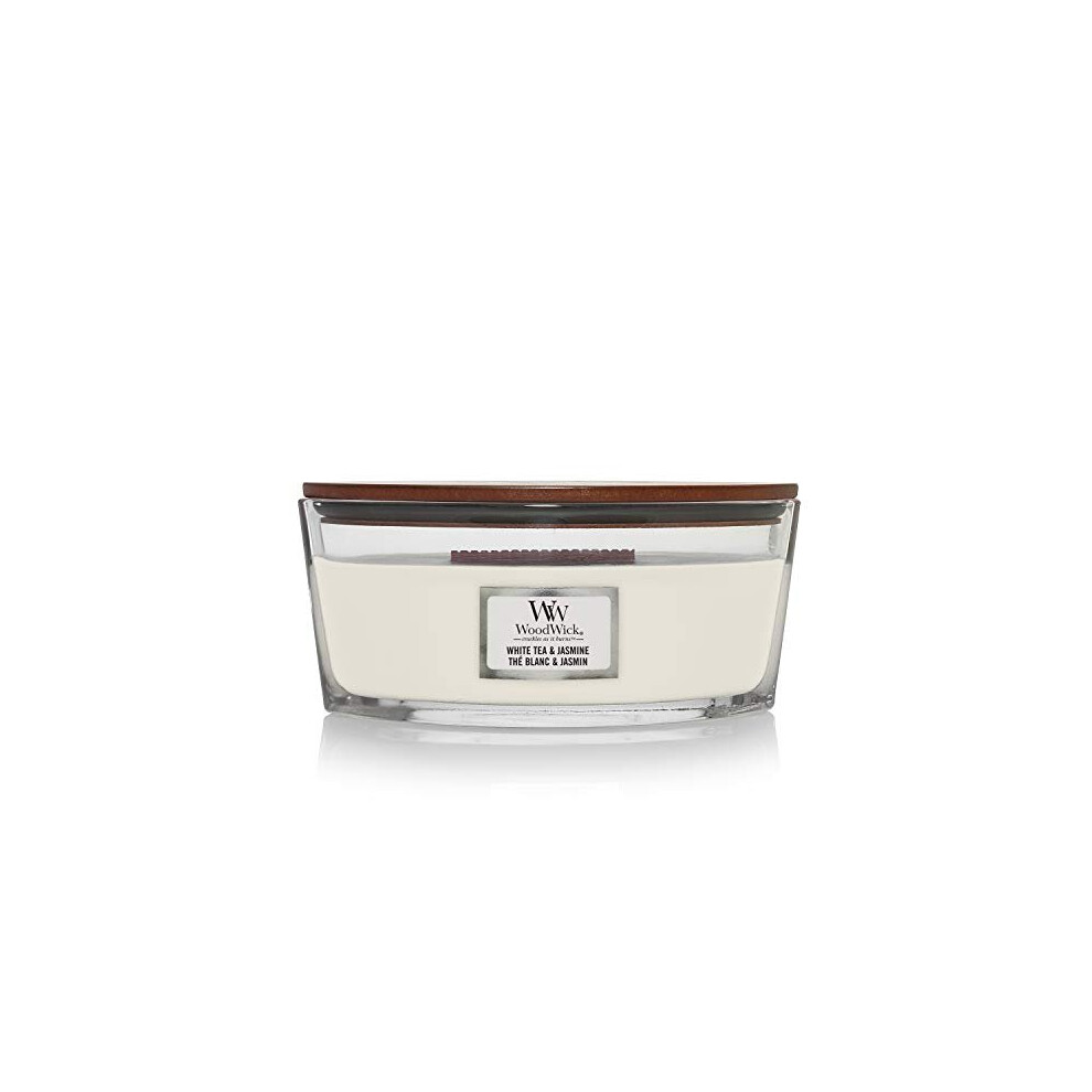 Woodwick Ellipse Scented Candle With Crackling Wick, Tea And Jasmine White