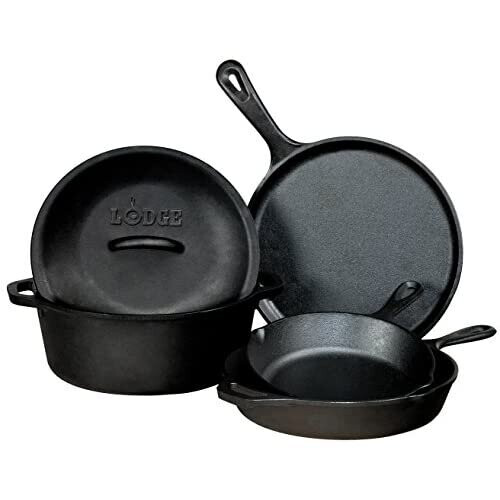 Lodge Lodge Pre-Seasoned Cast Iron 5 Piece Set, Black