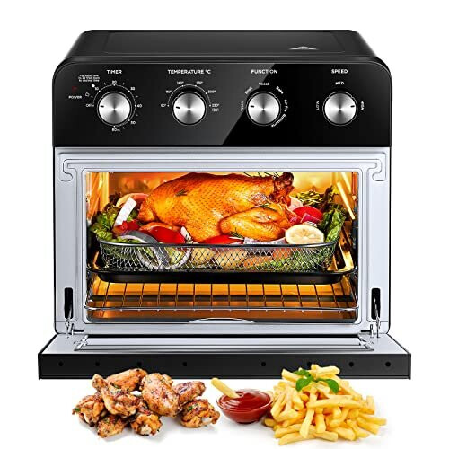 FOHERE Air Fryer Oven 23L Mini Oven, Multi-function Countertop Convection Oven with Rotisserie and Dehydrator, Oil Free Cooking, Non-Stick Inner,