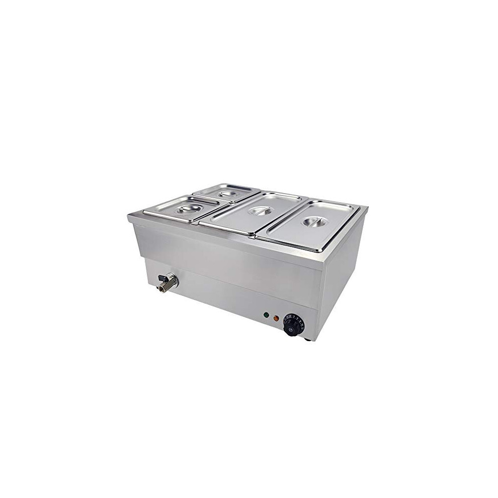 T-Cat Electric Bain Marie Food Warmer Stainless Steel Buffet Food Warmer Steam Table For Catering And Restaurants 1500W 1/3X2, 1/6X2 Pans With Lids