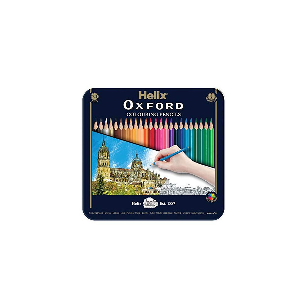 Helix Oxford Colouring Pencils in Metal Gift Tin - Assorted Colours - Pack of 24