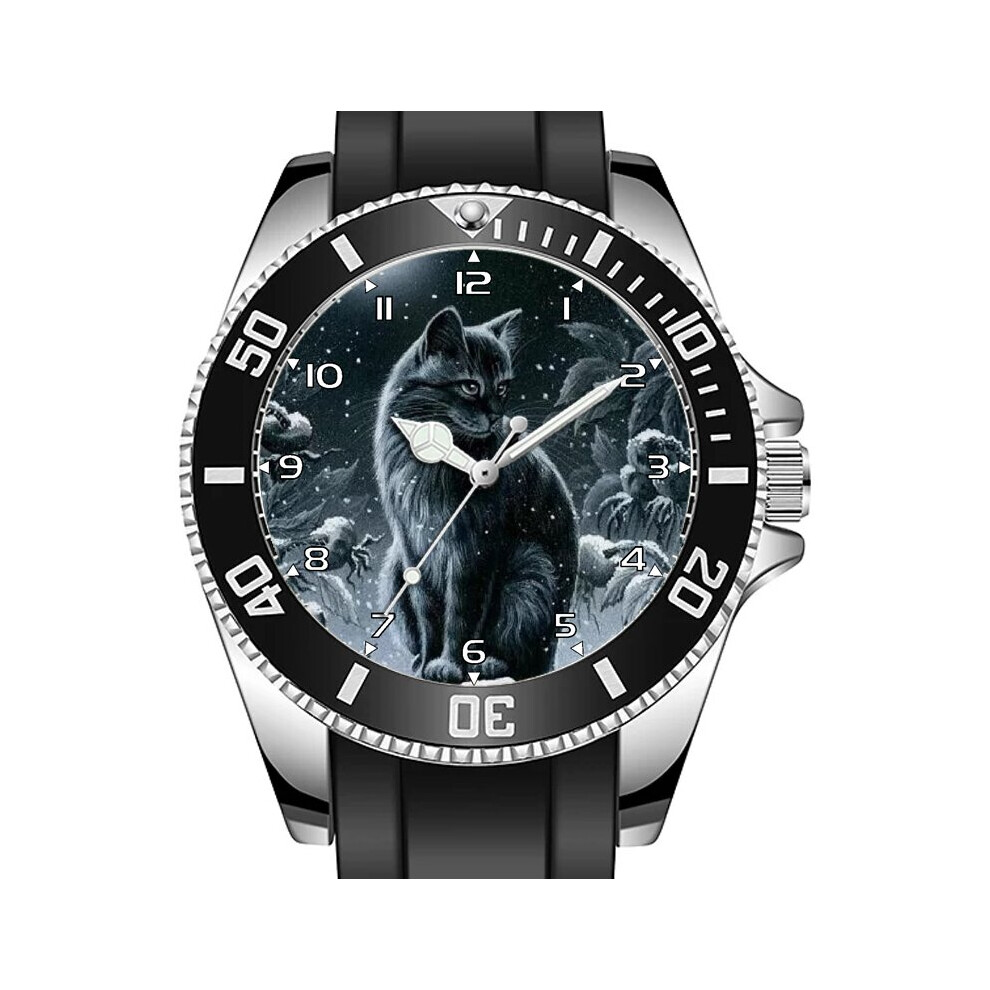 Gothic Cat In Snowy Night Art Rare Collectible Unisex Sporty Watch UK FAST