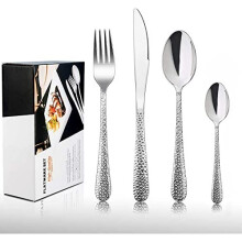 Cutlery Set, HaWare 32-Piece Stainless Steel Hammered Flatware Sets, Include Knife/Spoon/Fork, Suitable for Kitchen Party Camping, Mirror Polishe